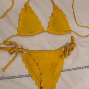Yellow Scalloped String Bikini